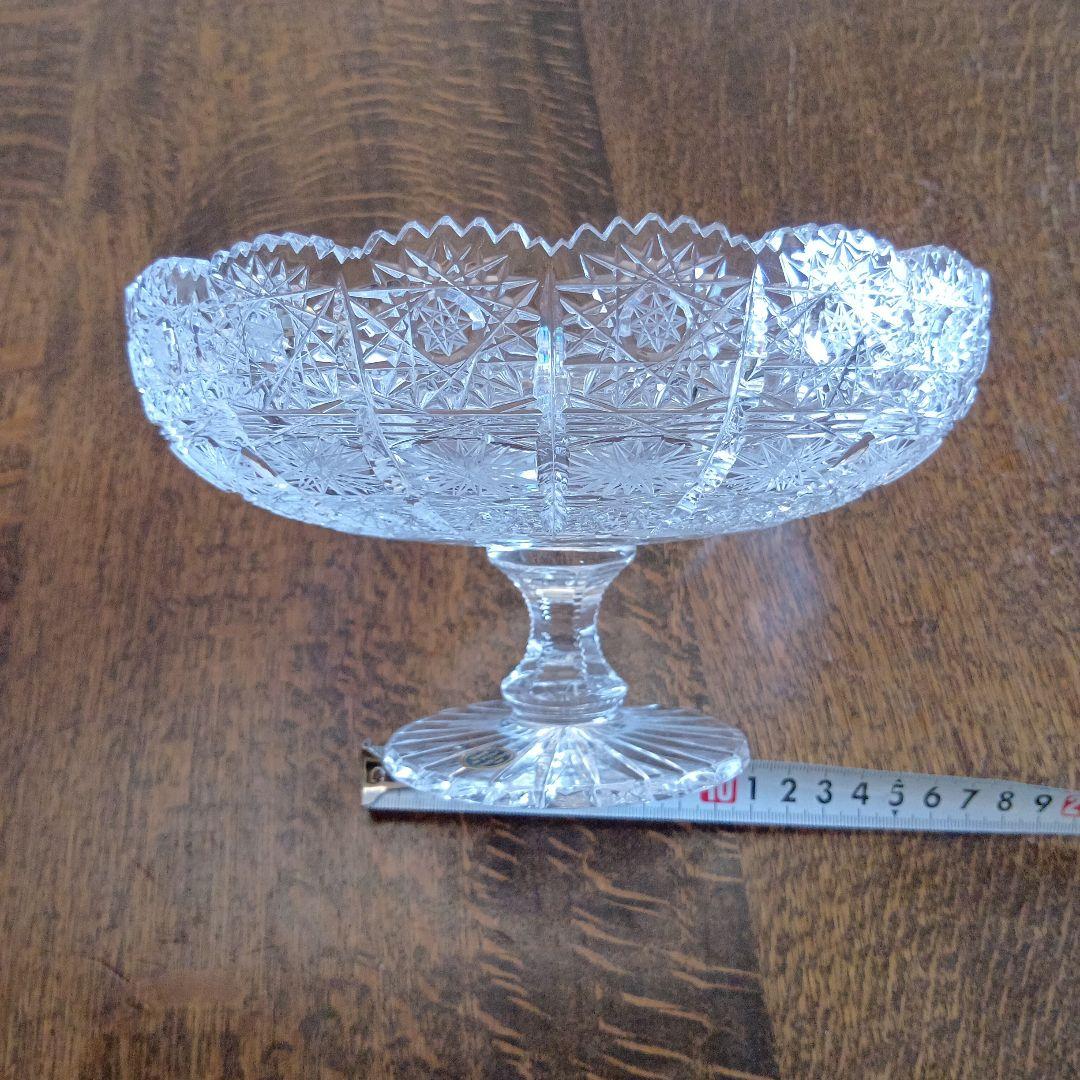 チェコのボヘミアンのクリスタルカットガラスボウル 約20cm