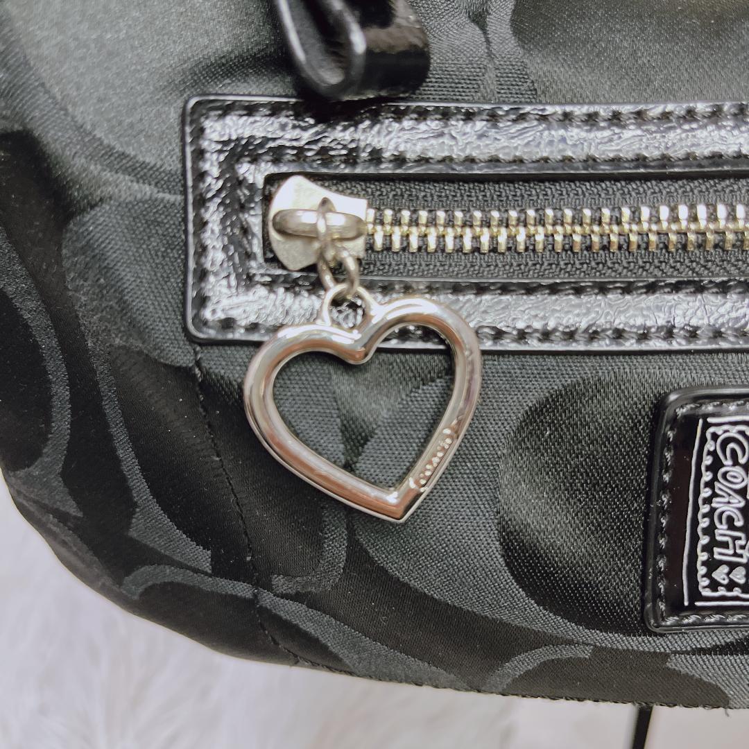 COACH ブラック ショルダーバッグ ポピーシグネチャー 2way チャーム