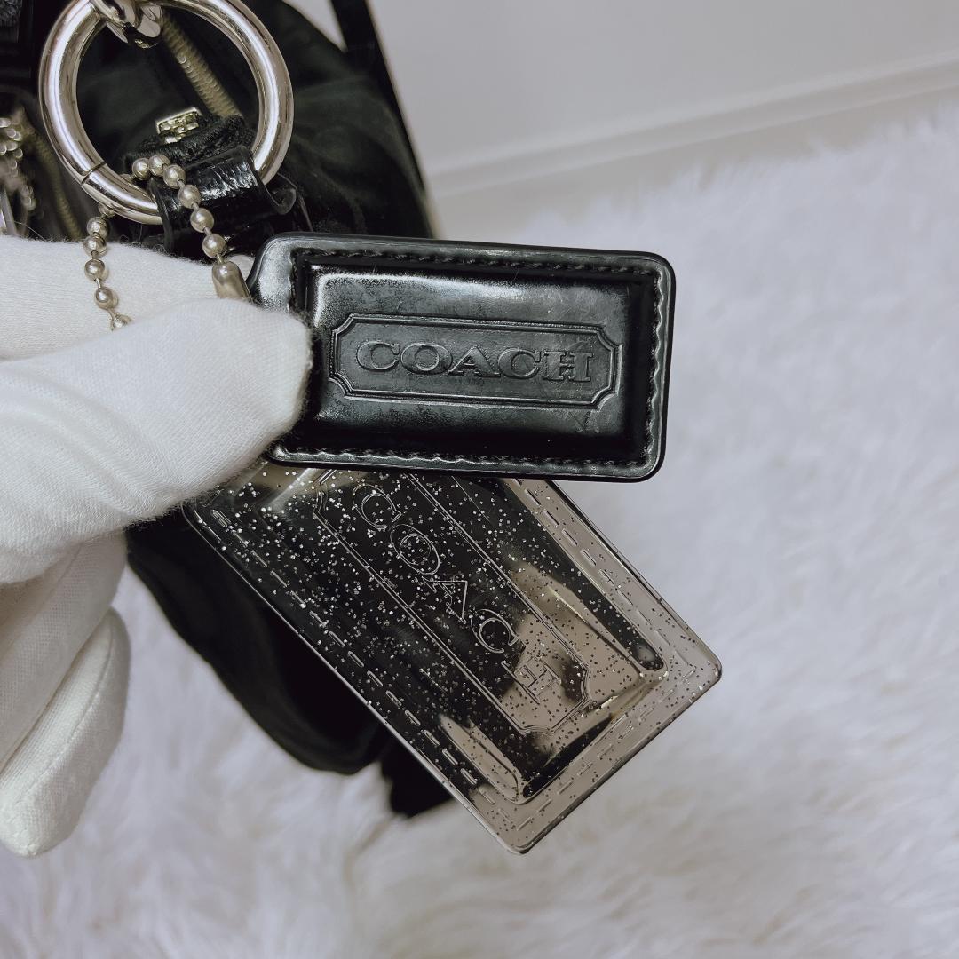 COACH ブラック ショルダーバッグ ポピーシグネチャー 2way チャーム