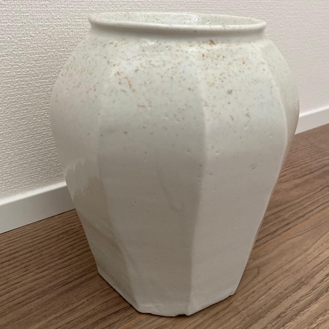 森岡由利子 角形 花器　壺　白磁壺　李朝