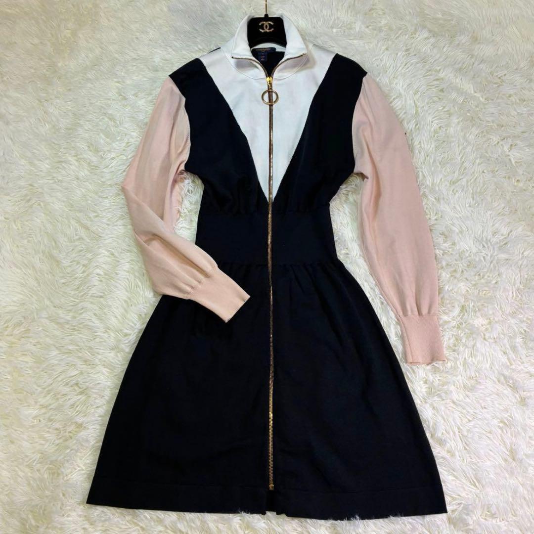 ルイヴィトン　ワンピース　Vロゴ　ロゴパッチ　白　ピンク　ネイビー　　S