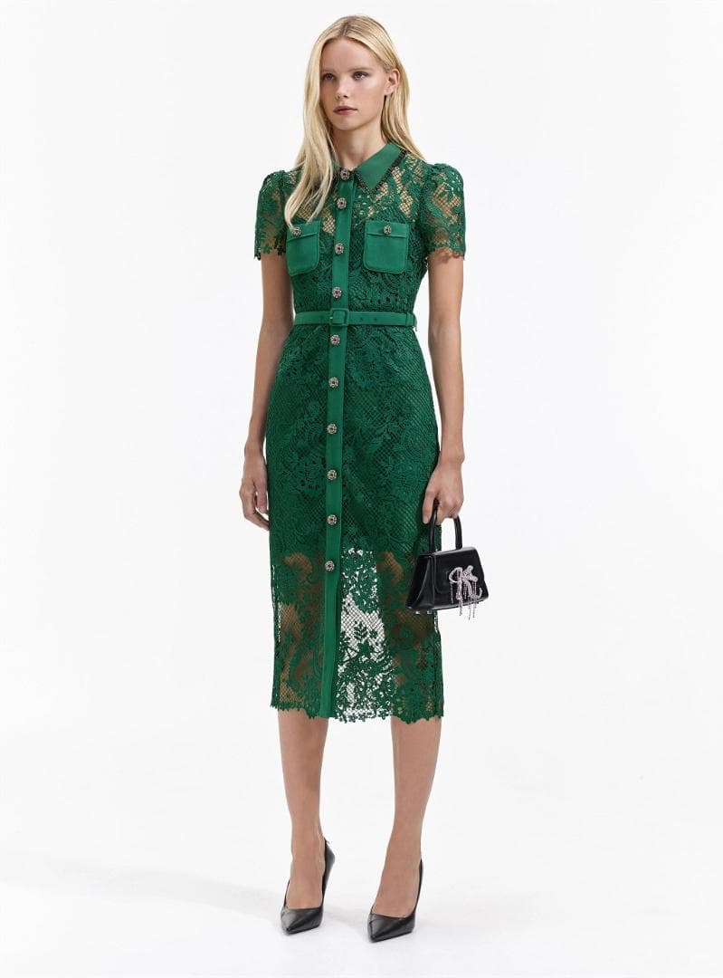 a*読様 セルフポートレイト ワンピース フルボタン レース グリーン UK8