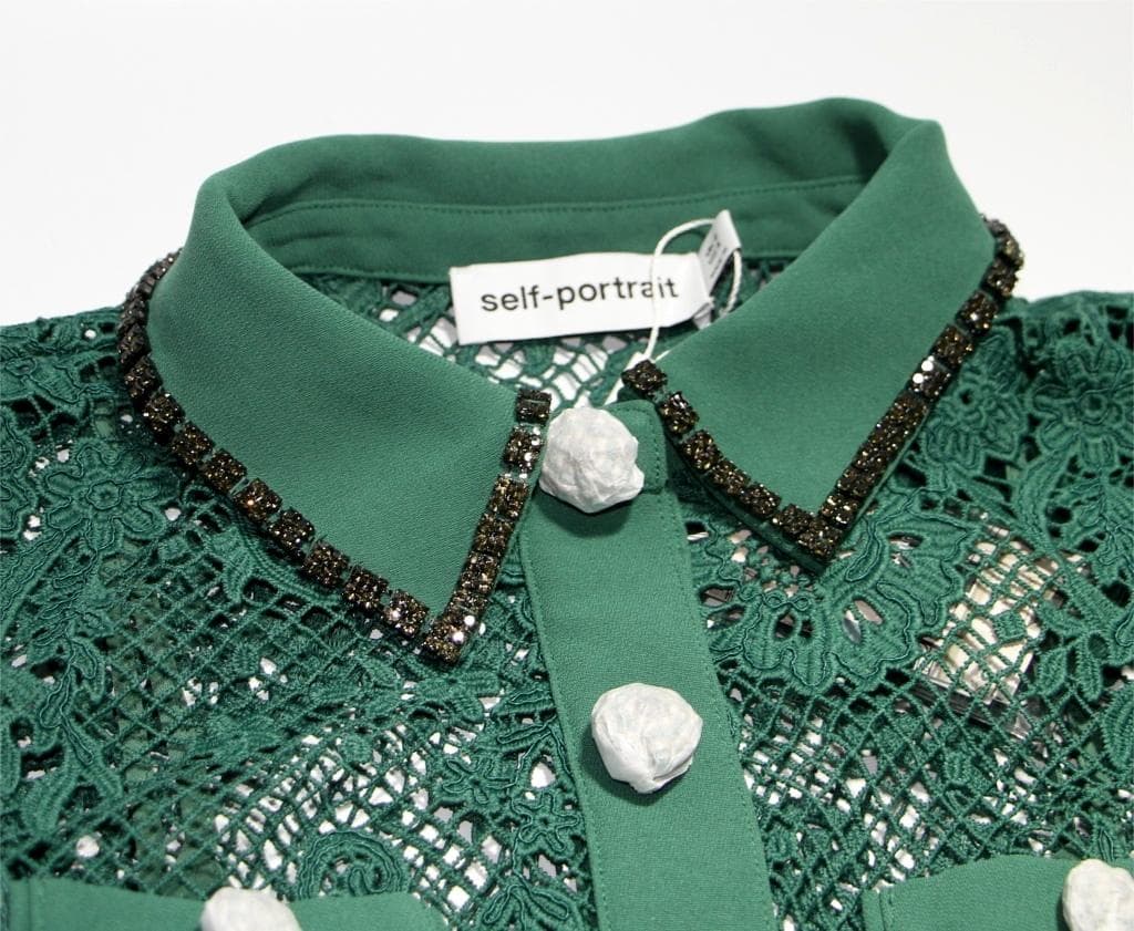a*読様 セルフポートレイト ワンピース フルボタン レース グリーン UK8