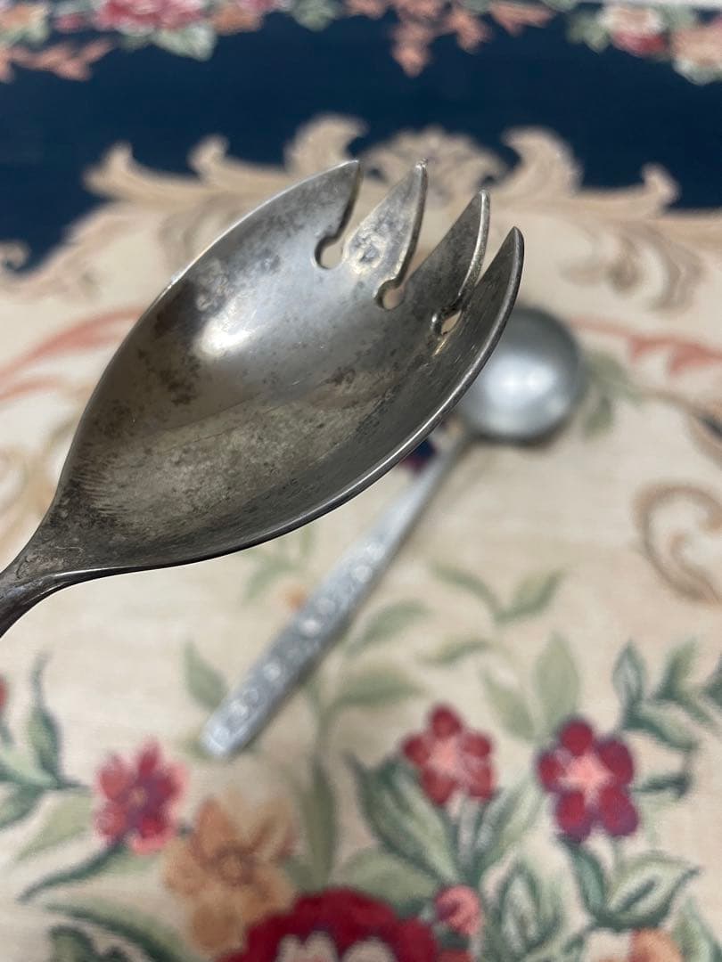 レトロ　セット　ノルウェー製　ピュータースプーン　テーブルスプーン　サラダトング