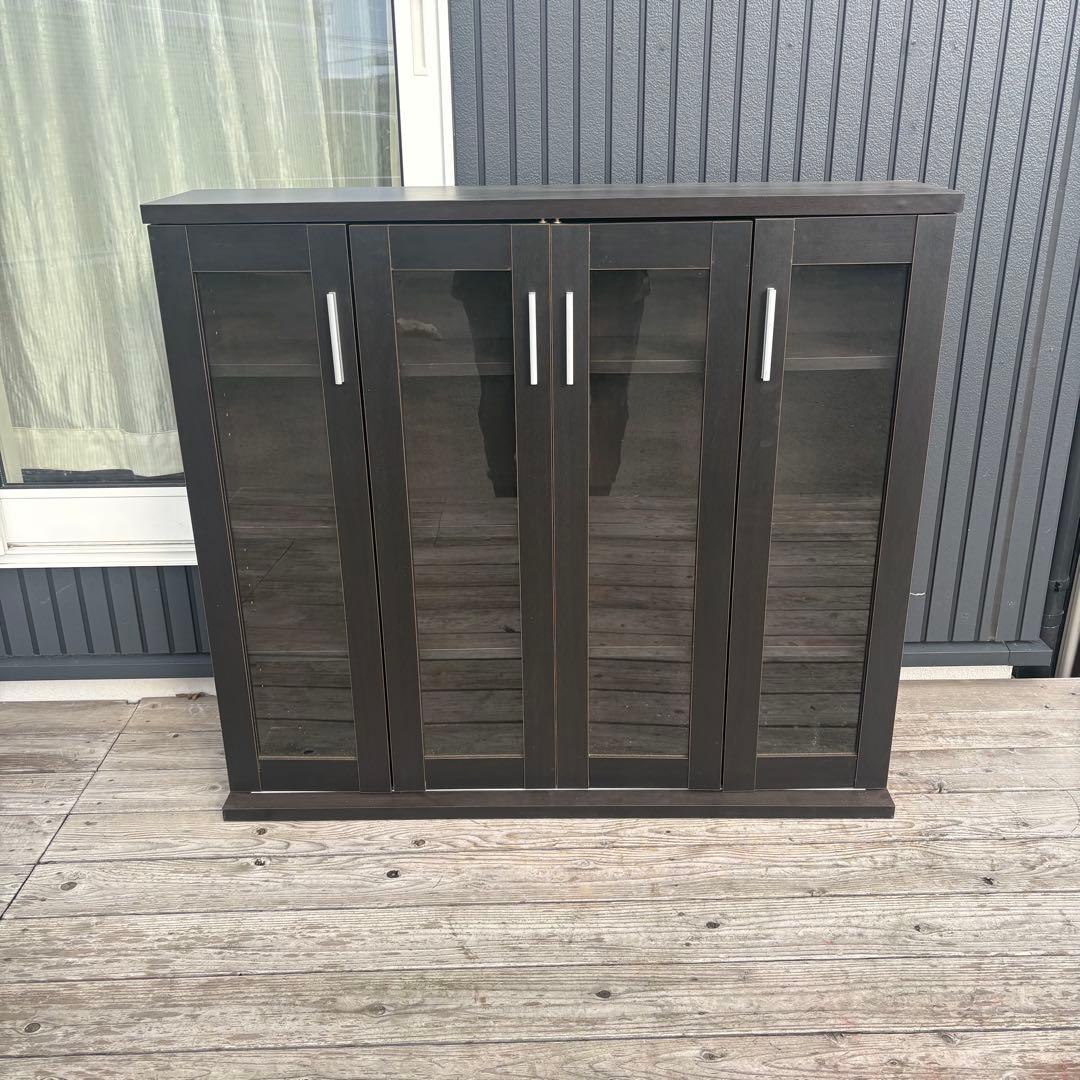 北欧レトロ 4段 スライド扉 木製ブックシェルフ 木製ラック 本棚 飾り棚