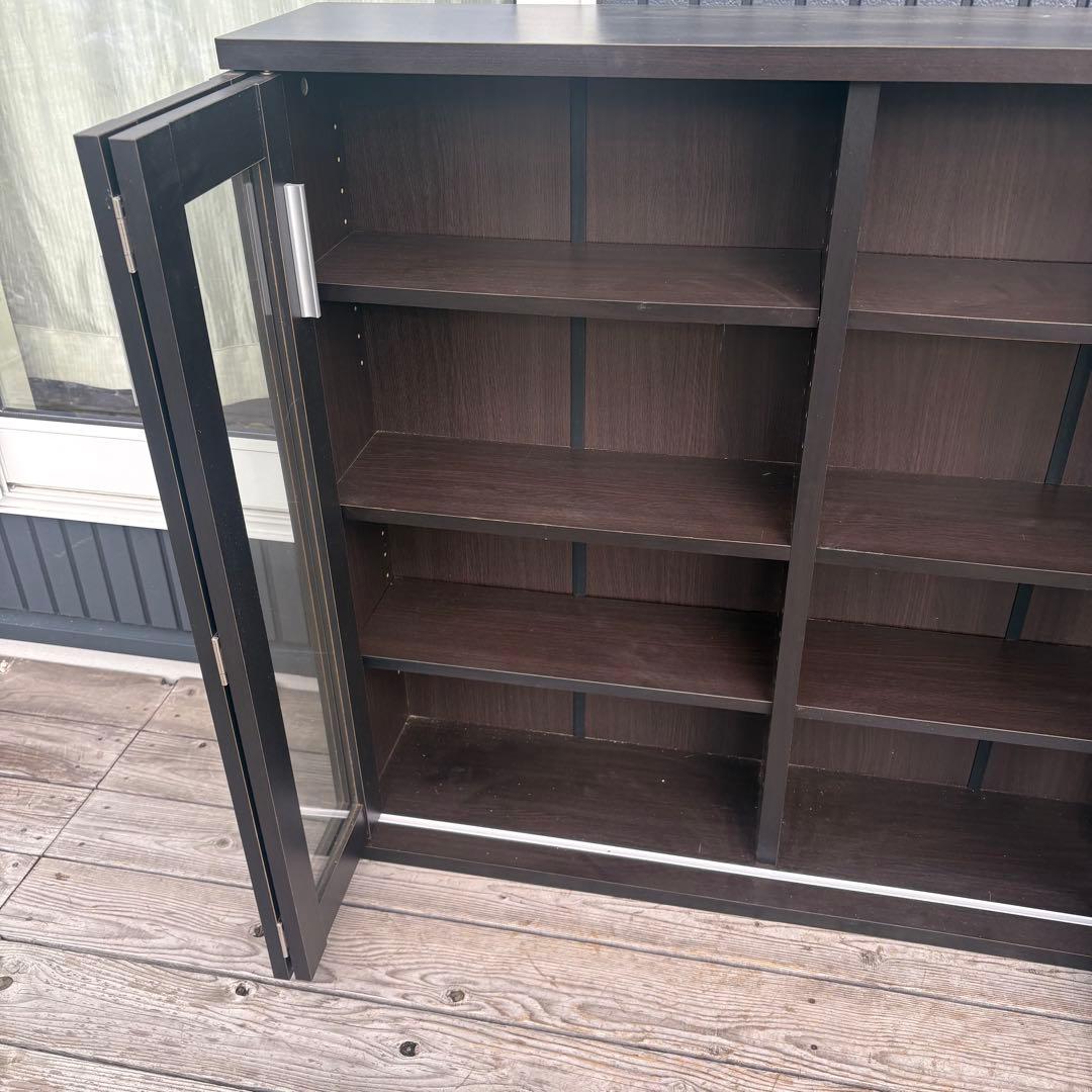 北欧レトロ 4段 スライド扉 木製ブックシェルフ 木製ラック 本棚 飾り棚