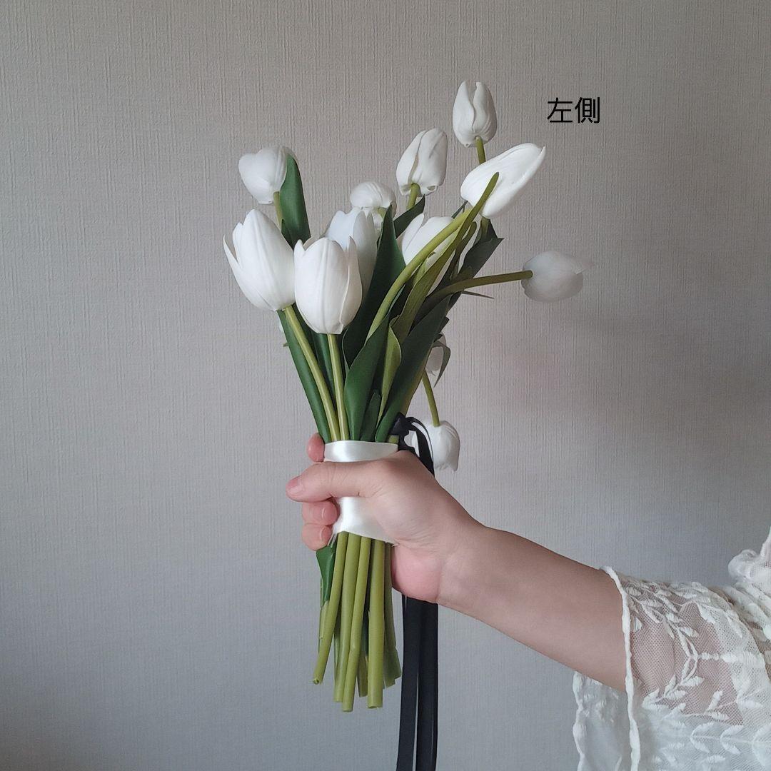 ホワイト　白　チューリップ　シャワーブーケ　ウェディングブーケ　造花