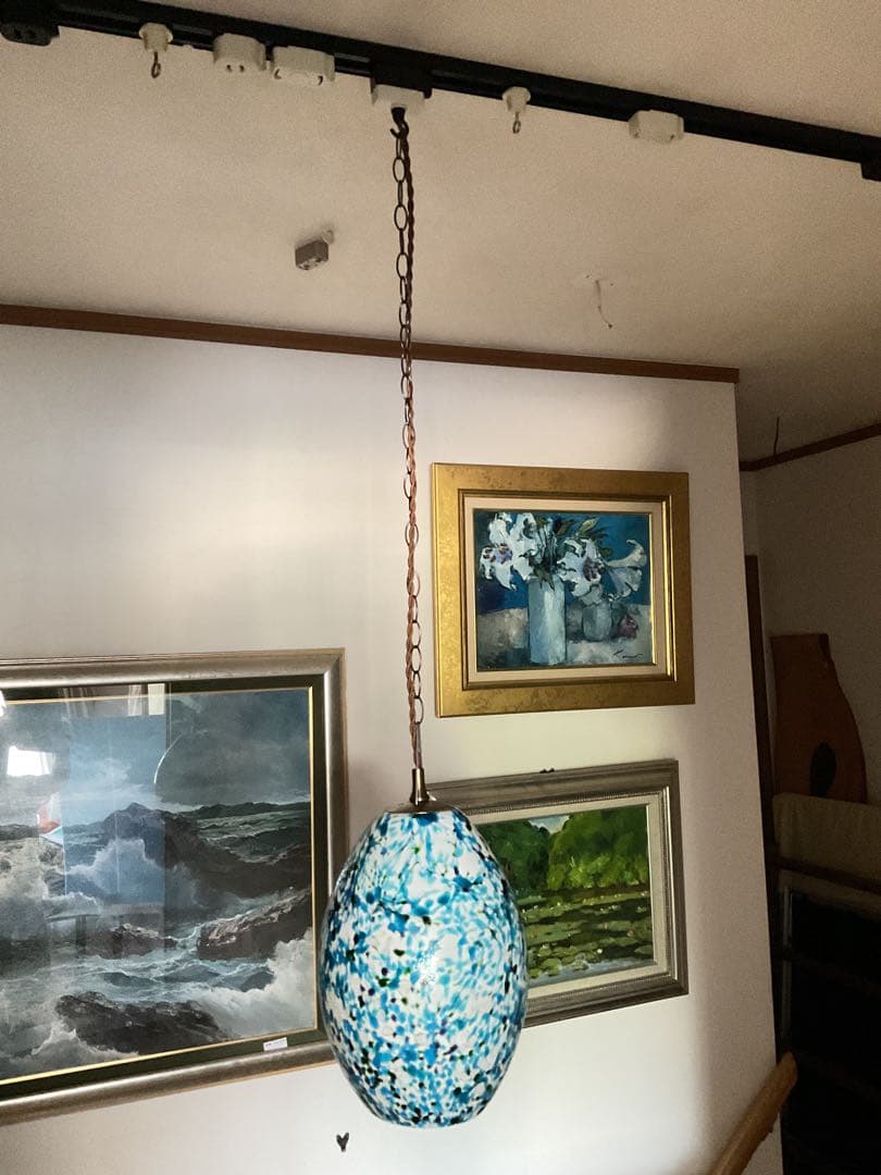 1960年代ヤマギワ・オリジナル「エッグ型ペンダントランプ」スターダストブルー