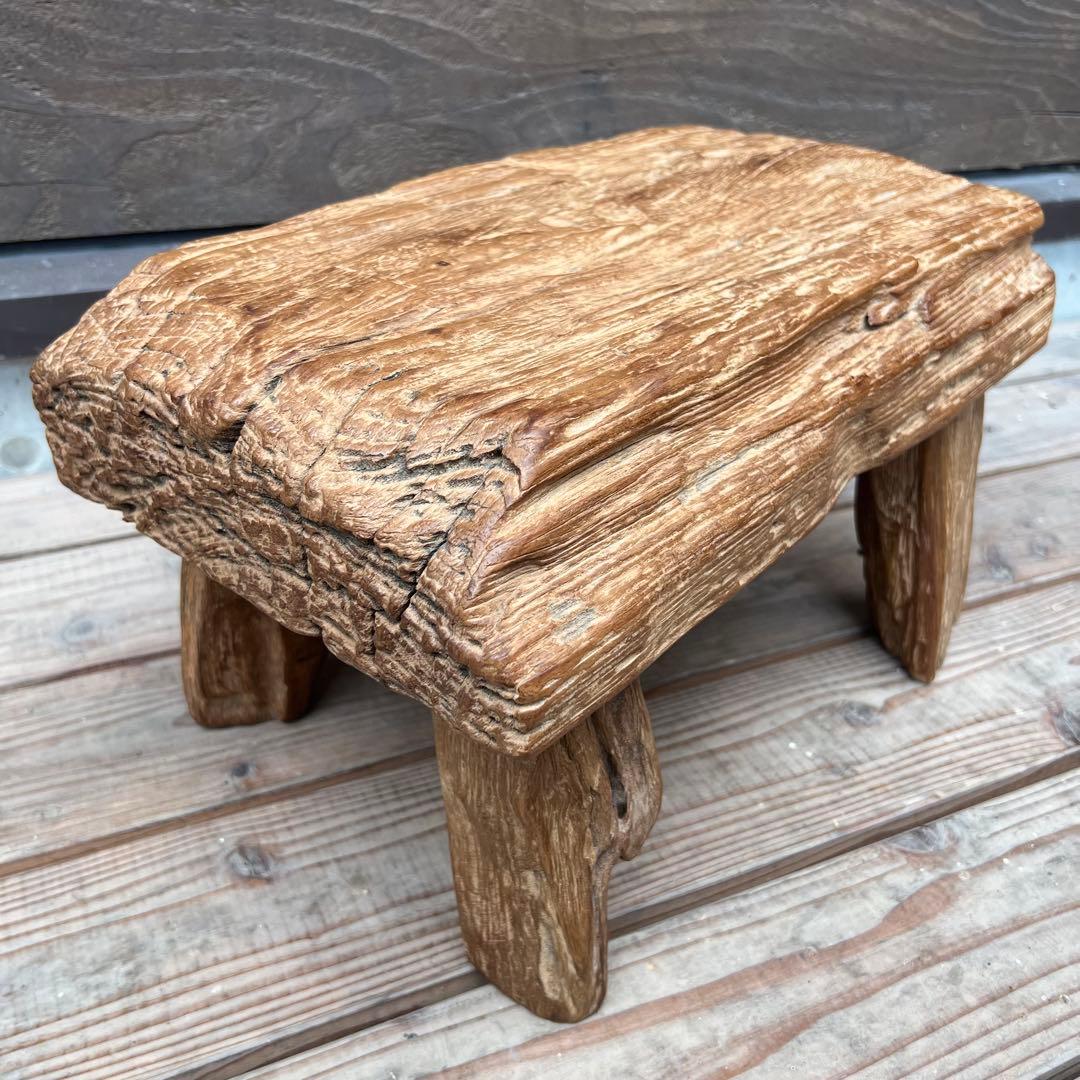 極厚 希少木材 オールドチークのスツール 49.5cm 腰掛け 踏み台 飾り台