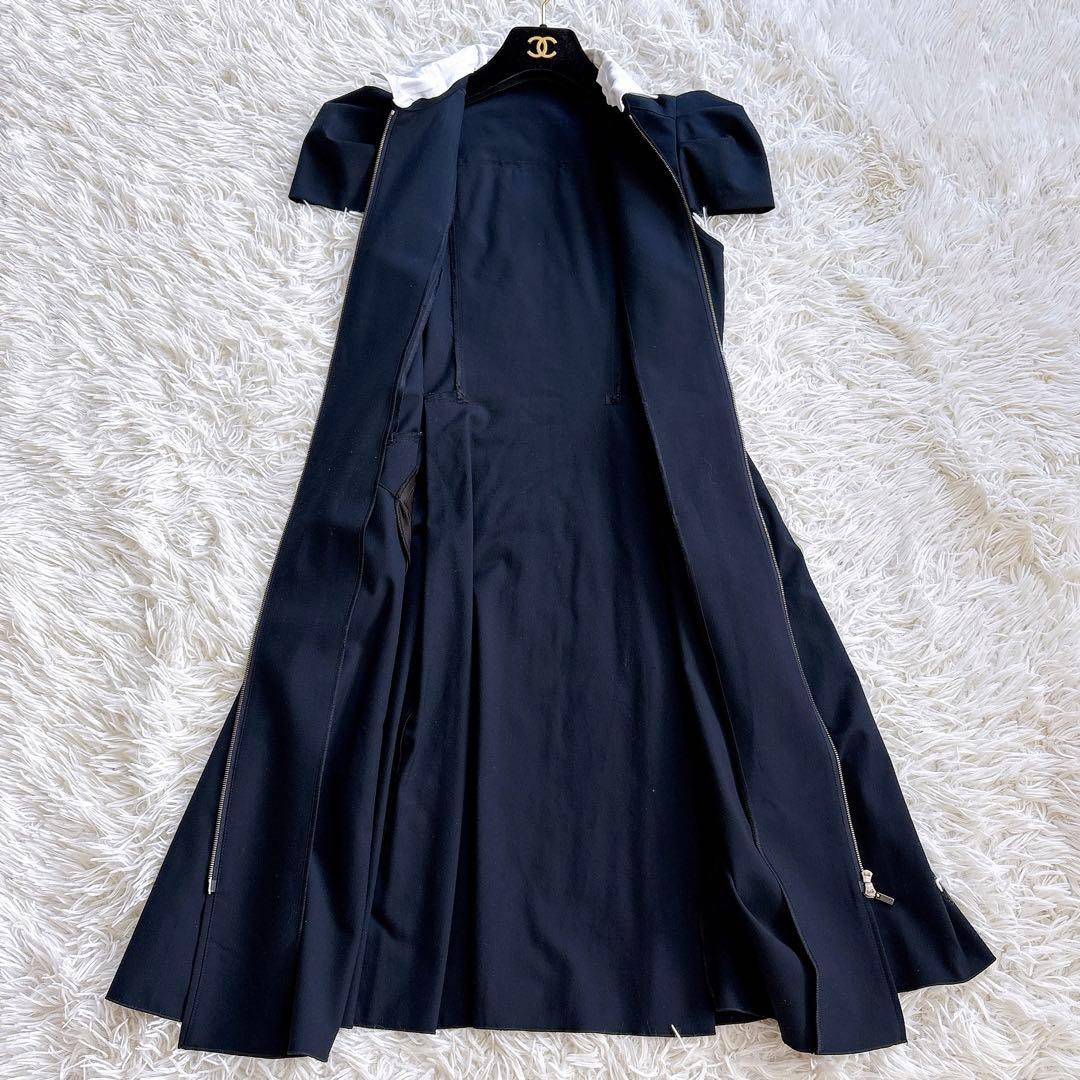 美品✨ フォクシーニューヨーク 付け襟 パフスリーブ ワンピース 濃紺 38