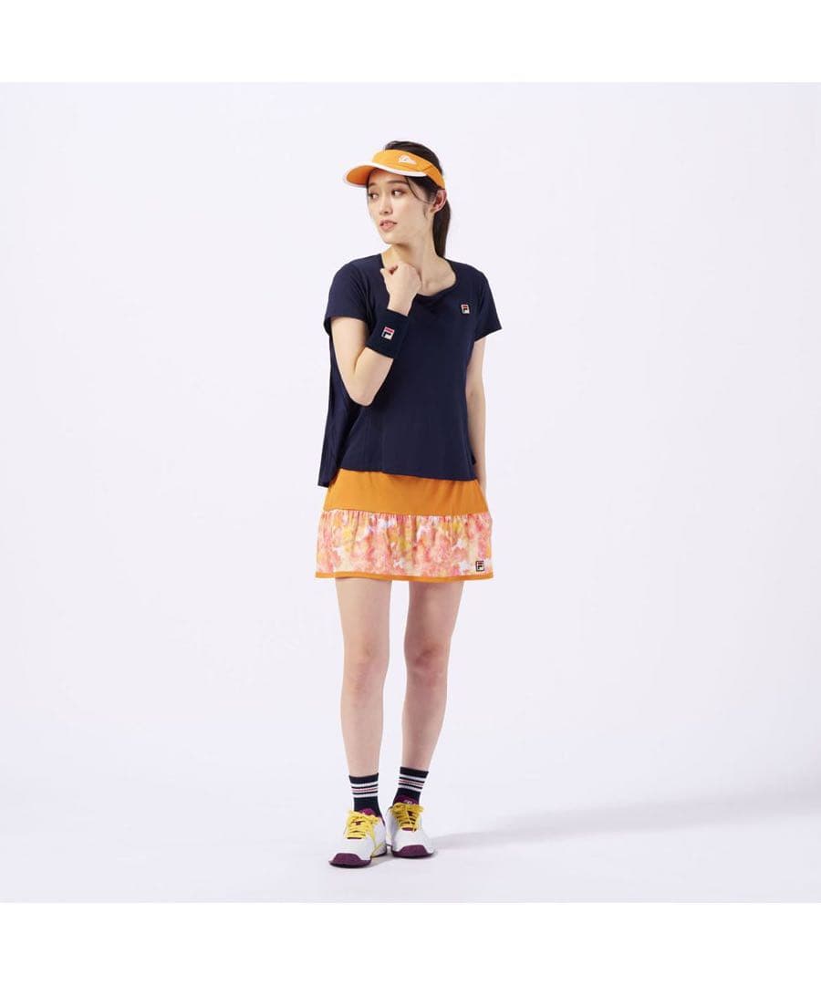 FILAフィラ＊紺のエアリーバックプリーツトップスとタイダイブルースコートセット