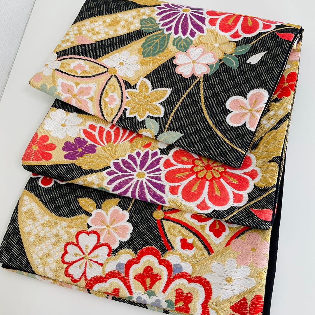 ぐ*ん様 袋帯　振袖用袋帯No.169 黒系　七宝　熨斗　古典華紋様