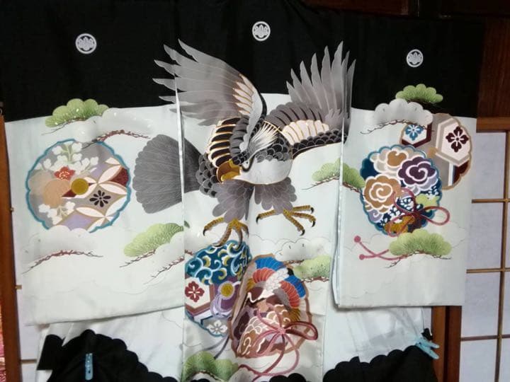 男の子用・3歳向け・お宮参り・表側正絹・手書きのお着物・長襦袢付き