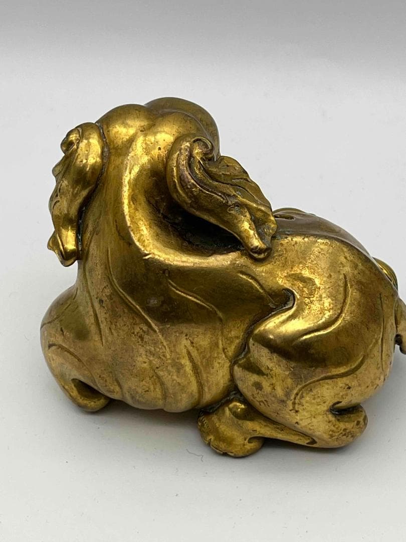 清時代　金銅象雕 鎮紙 文鎮　銅塗金　細密細工　神獣　蒐集家放出(F-80)