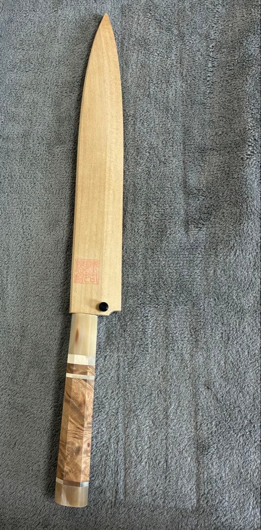 ※年末大セール 郷右馬允義弘造 白銀 霞仕上 柳刃９寸 銀三 マーブルウッド柄