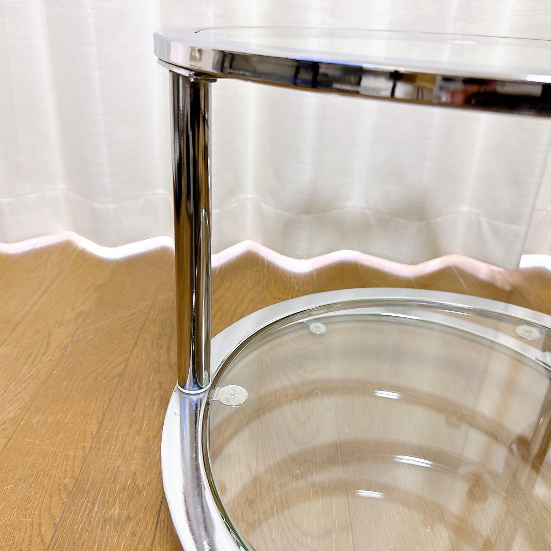 ミッドセンチュリー ラウンドテーブル 可変式 4段 強化ガラス