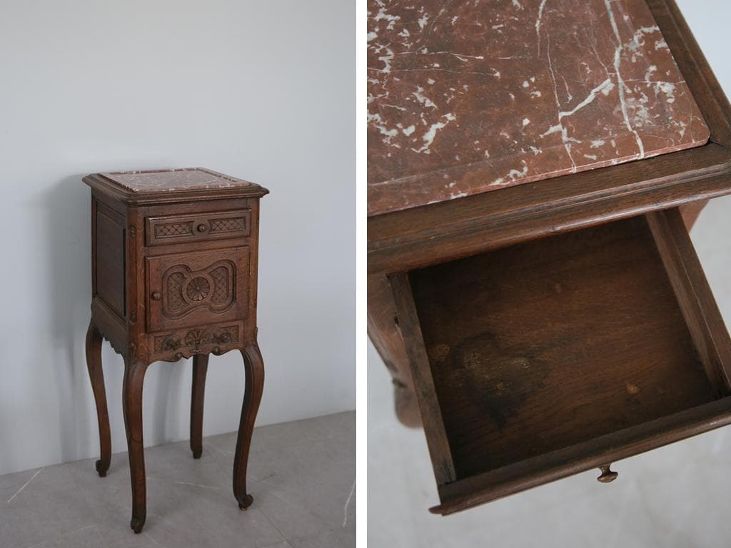 フランスアンティーク大理石キャビネット/ナイトテーブル机/飾り棚(82-132)