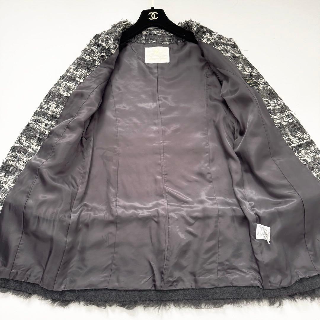 グレースコンチネンタル グレースクラス ファー切替ツイードコート ビジューボタン