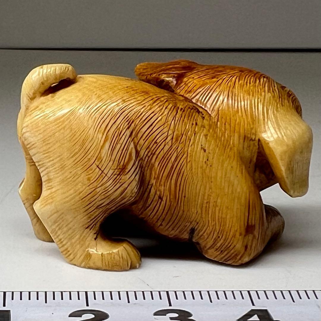 極上 犬とカエル 根付 寛公銘 29g 東キ8-0204☆2F タルサ