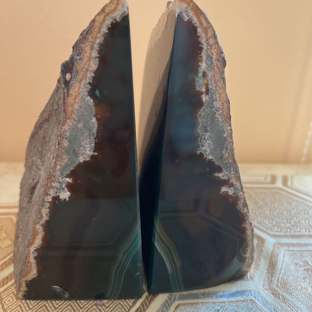 ブックエンド　置物　原石　天然石　緑瑪瑙　ヴィンテージ