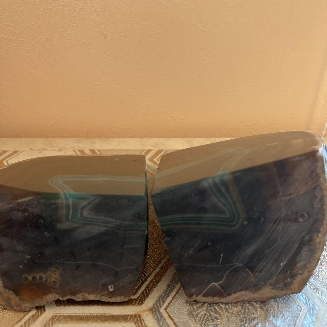 ブックエンド　置物　原石　天然石　緑瑪瑙　ヴィンテージ