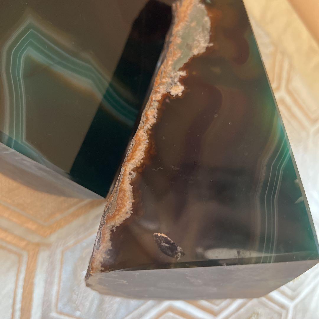 ブックエンド　置物　原石　天然石　緑瑪瑙　ヴィンテージ