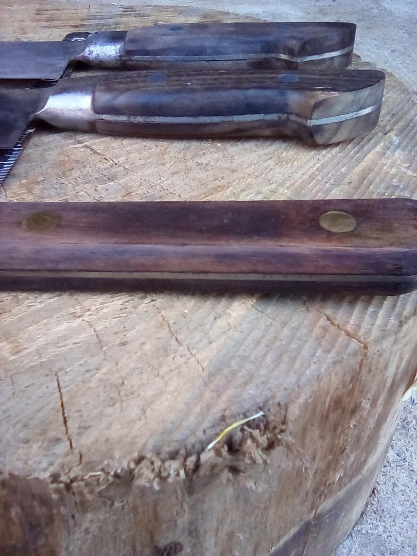 中古包丁　牛刀3本　堺菊守　源助久　和秀作