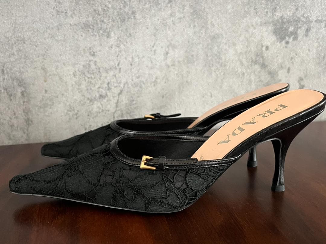 ◆美品 PRADA プラダ ブラックレース ミュール サイズ36 試着のみ