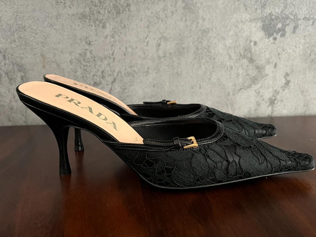 ◆美品 PRADA プラダ ブラックレース ミュール サイズ36 試着のみ