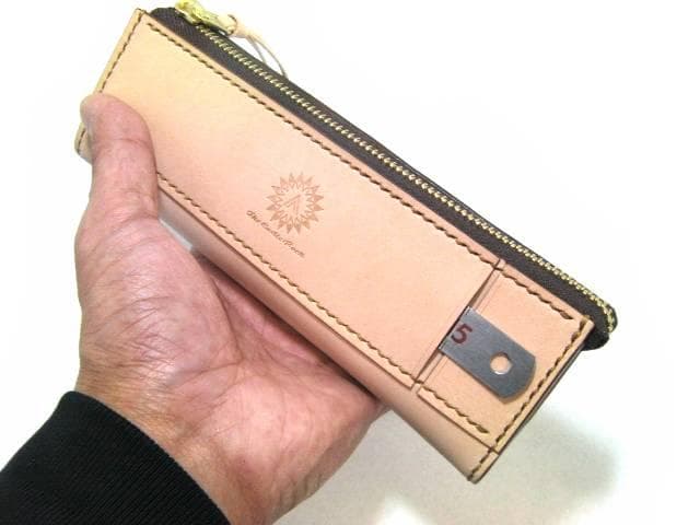 栃木レザー 本革 ペンケース 大容量 定規入る 生成り ヌメ革 名入れ刻印