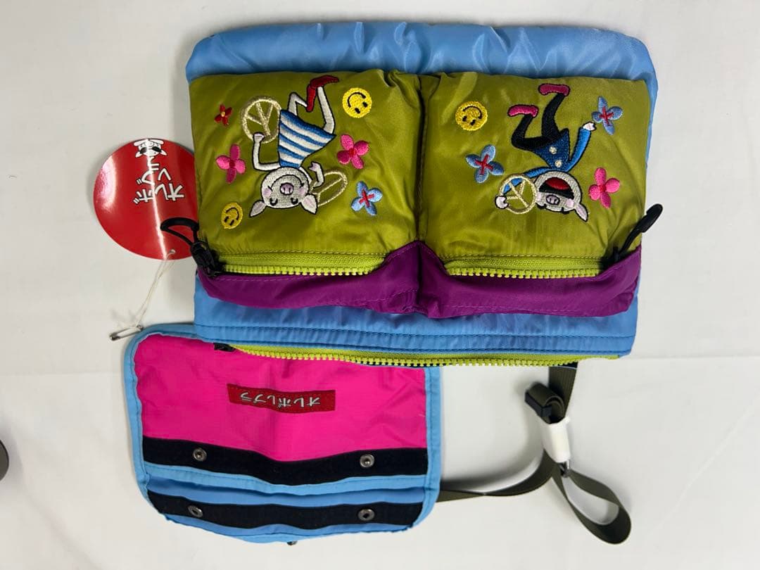 刺繍デザイン ショルダーバッグ 青色