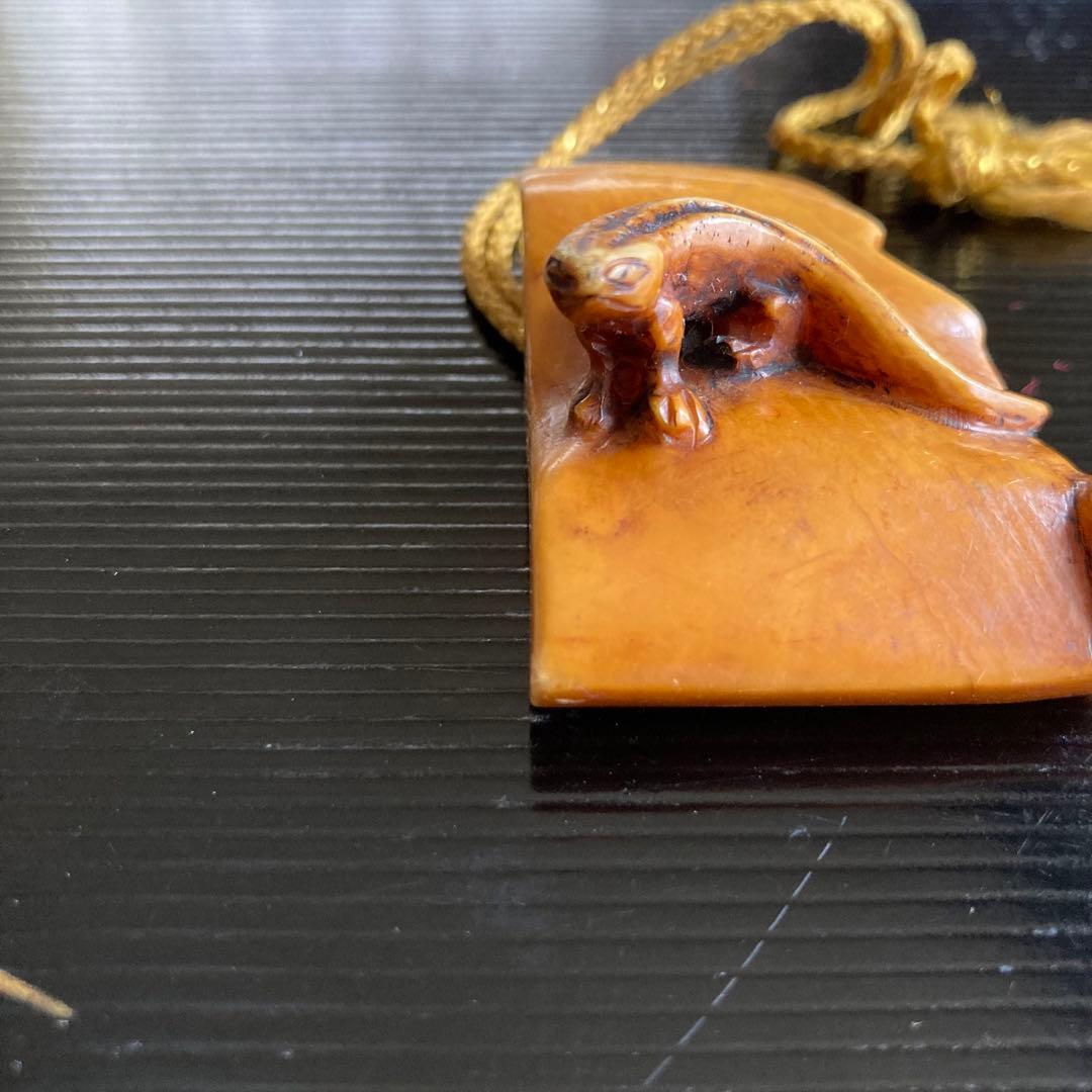 根付け　ヤモリ　玉之銘　時代物　骨董品
