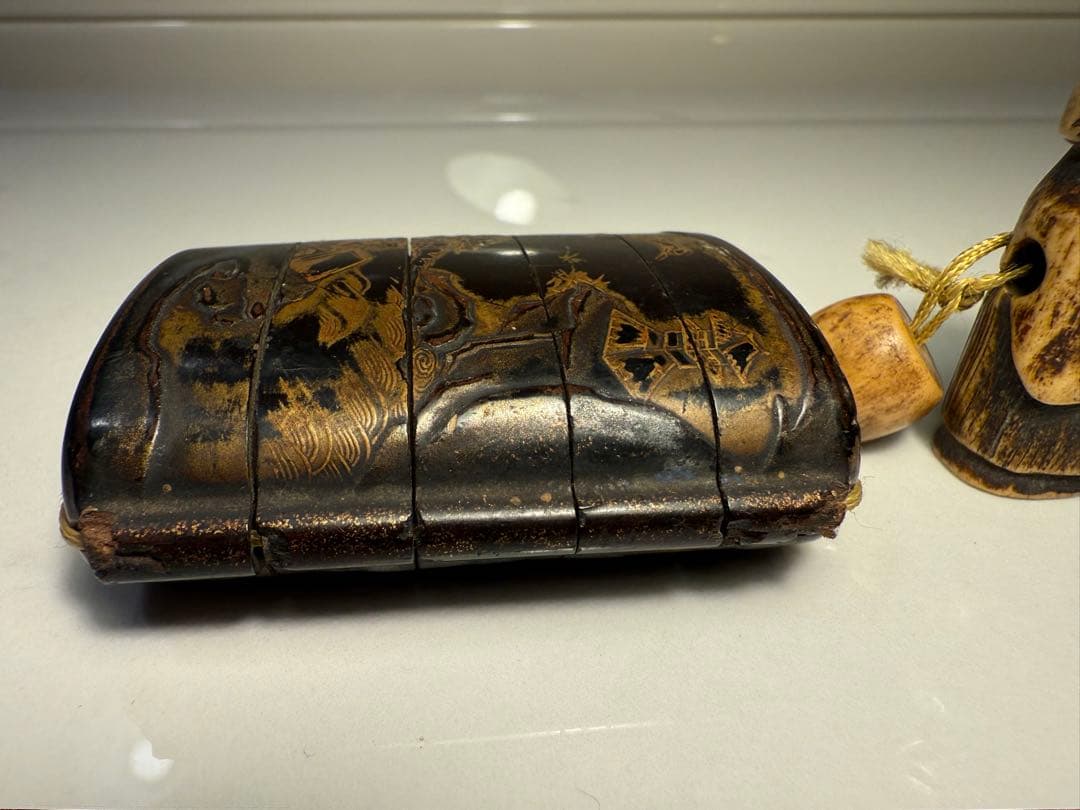 蒔絵 印籠 人物彫刻根付付