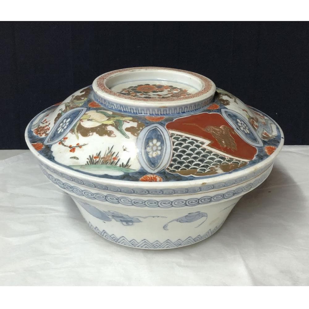 e2346 古伊万里 色絵 染付 蓋物 食籠 花鳥図 菓子器 料理鉢