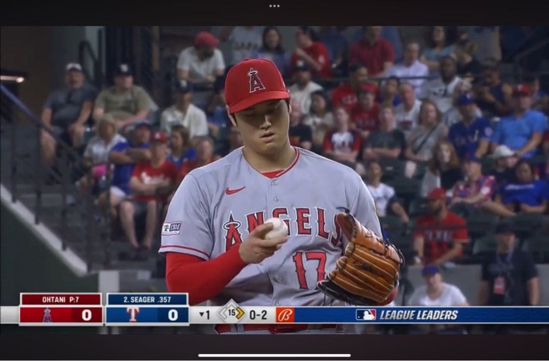 MLB 大谷翔平選手 対レンジャース戦 実使用球 マイクトラウト捕球