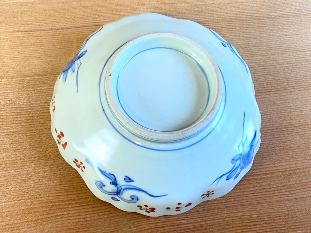 みぃちゃん 古伊万里 赤絵金彩オランダ唐草クルス文輪花皿 2客/染錦