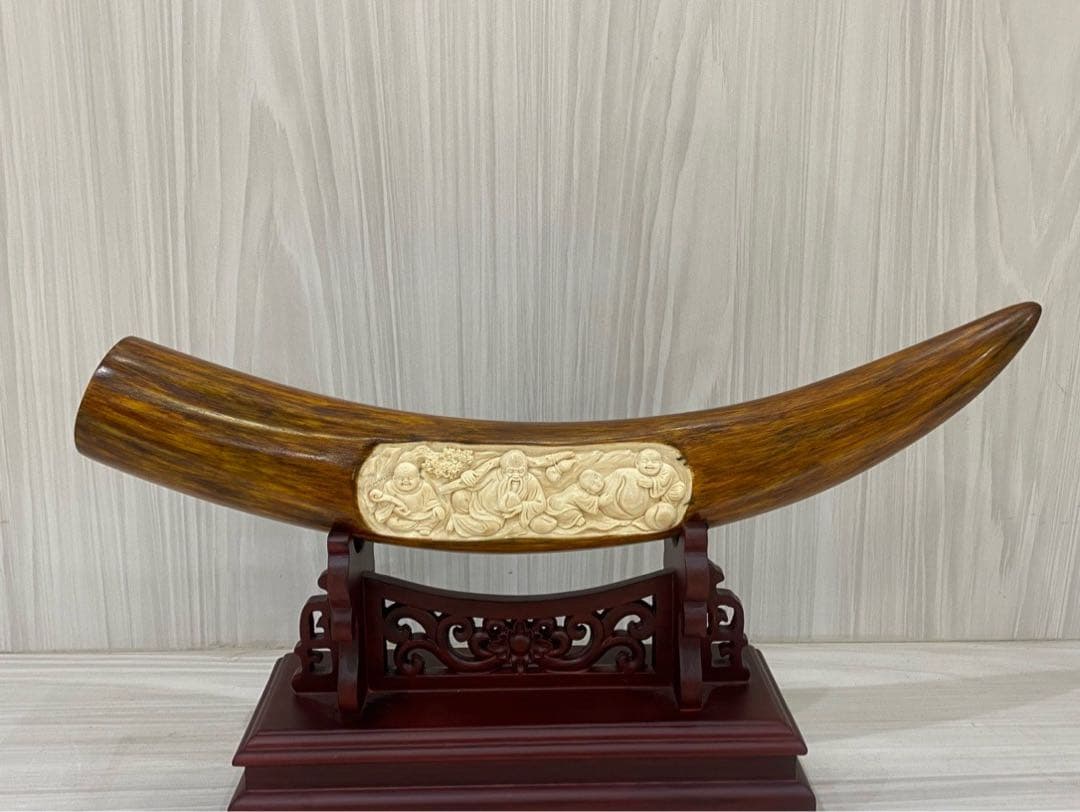 天然マンモス牙美しい手作り彫刻 福禄壽 置物飾り物