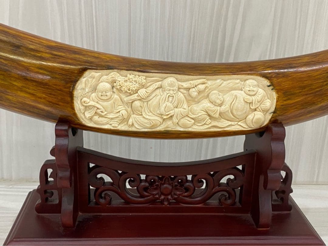 天然マンモス牙美しい手作り彫刻 福禄壽 置物飾り物