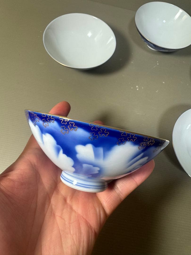 2557 深川製磁　牡丹金ミル　茶碗　5客　金彩　未使用