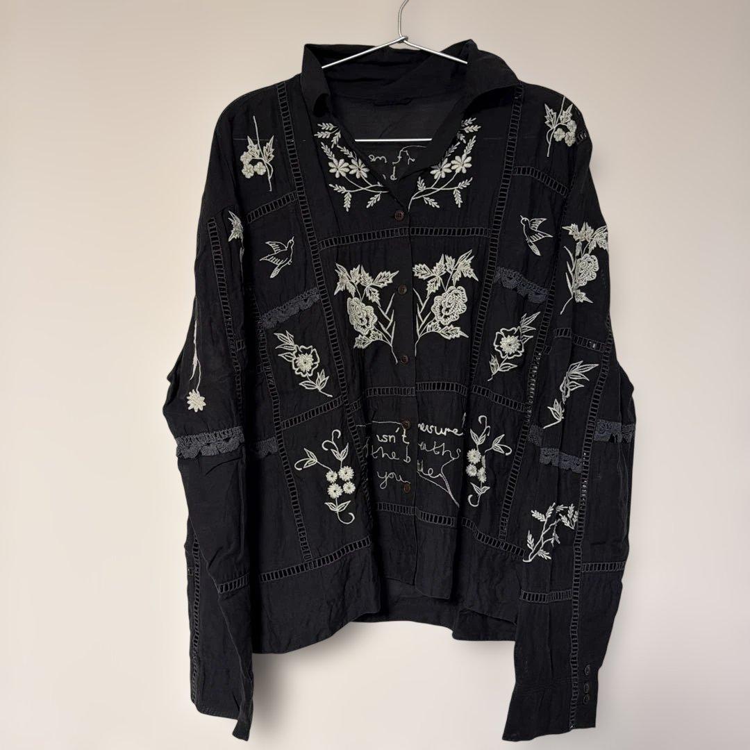 トップス Embroidery Patchwork Shirts