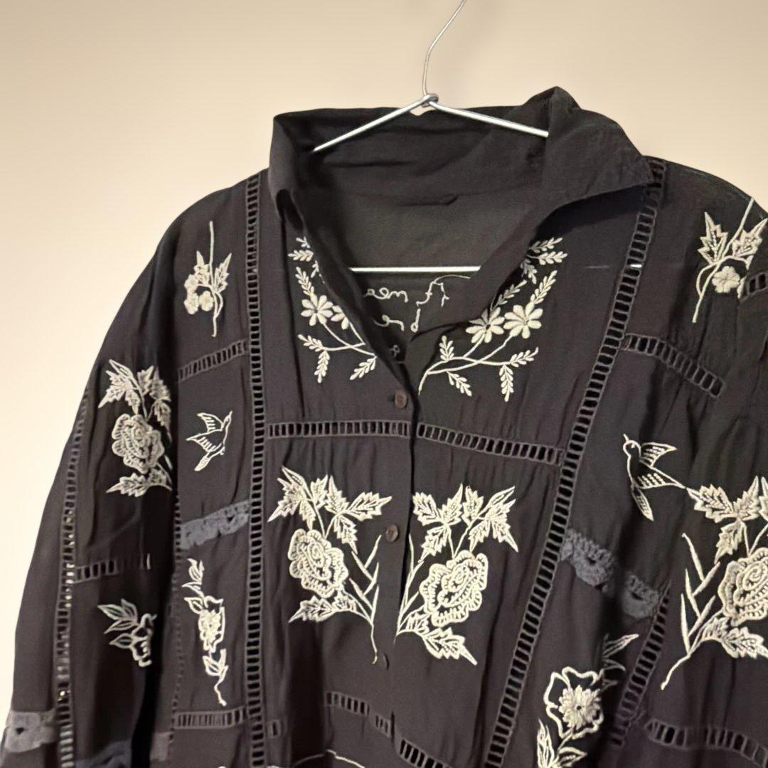 トップス Embroidery Patchwork Shirts