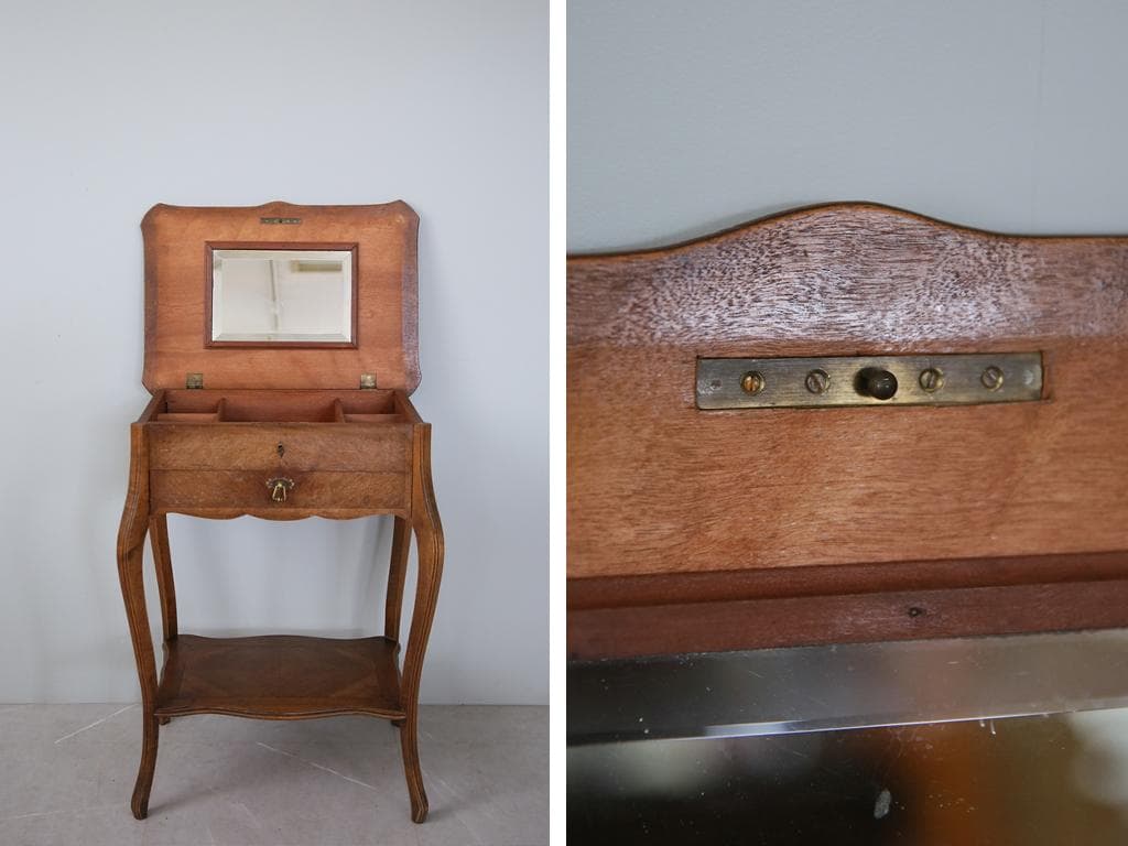 フランスアンティーク◇木製ソーイングテーブル/裁縫箱/机/化粧台(90-249)