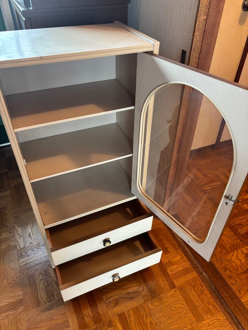 昭和レトロ 収納棚 食器棚 飾り棚 キャビネット ガラス戸 レトロポップ 当時物