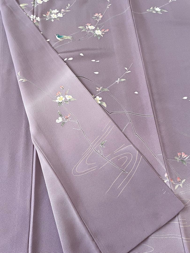 しつけ付幸せの青い鳥 訪問着 十日町友禅 正絹着物