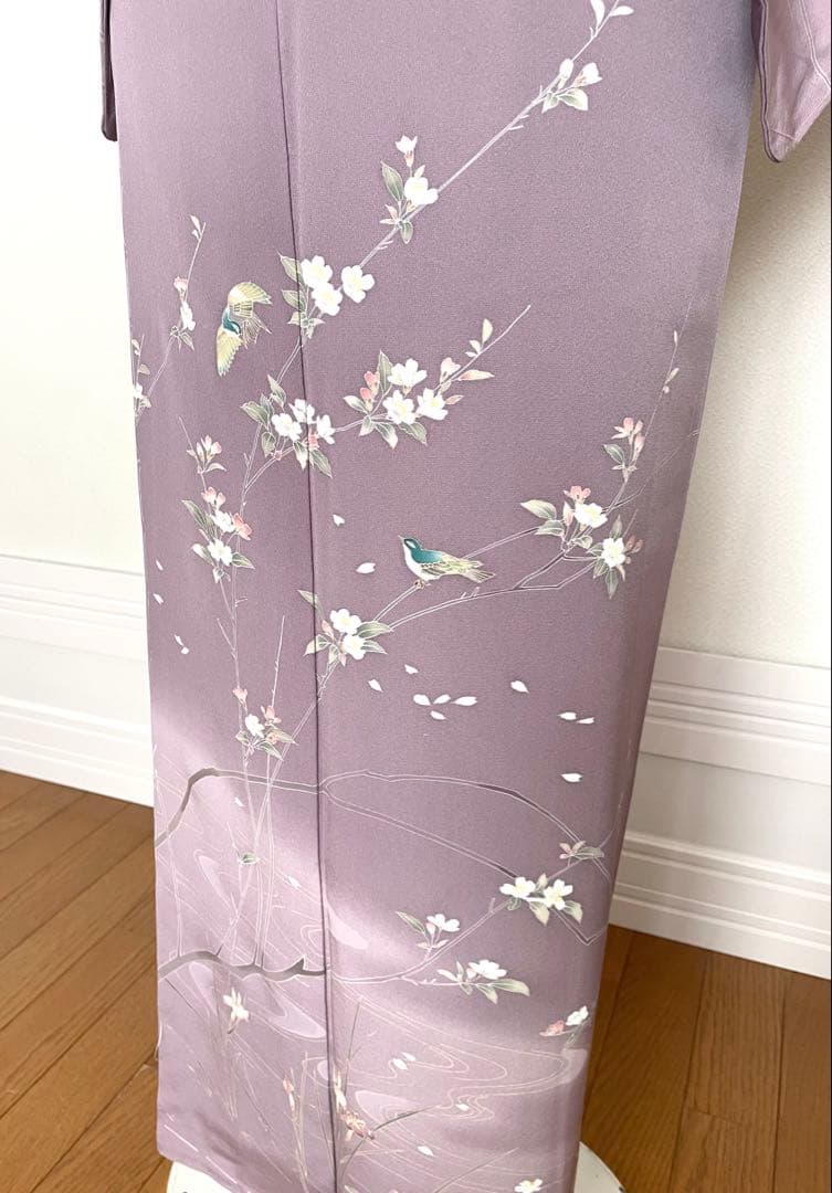 しつけ付幸せの青い鳥 訪問着 十日町友禅 正絹着物