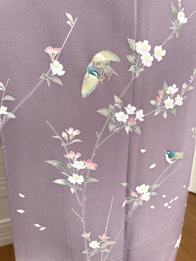 しつけ付幸せの青い鳥 訪問着 十日町友禅 正絹着物