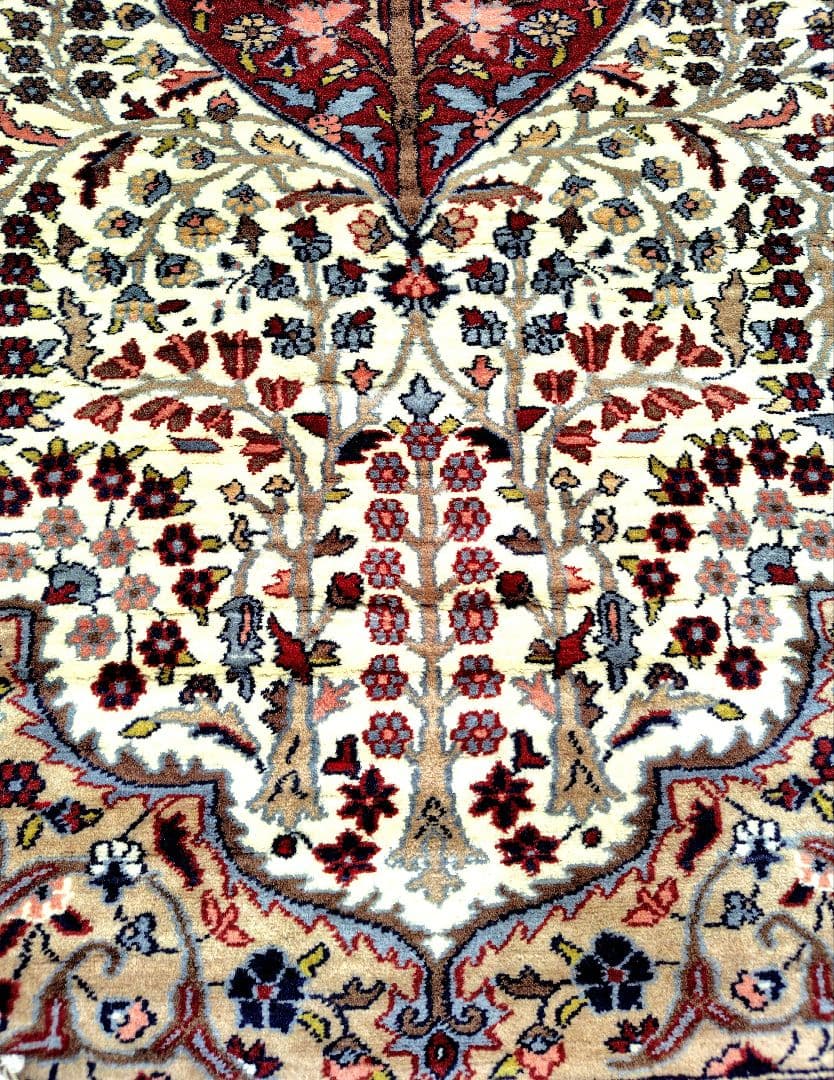 【フラワーワンド】パキスタンヴィンテージウール絨毯　赤いアーモンド　魔法草