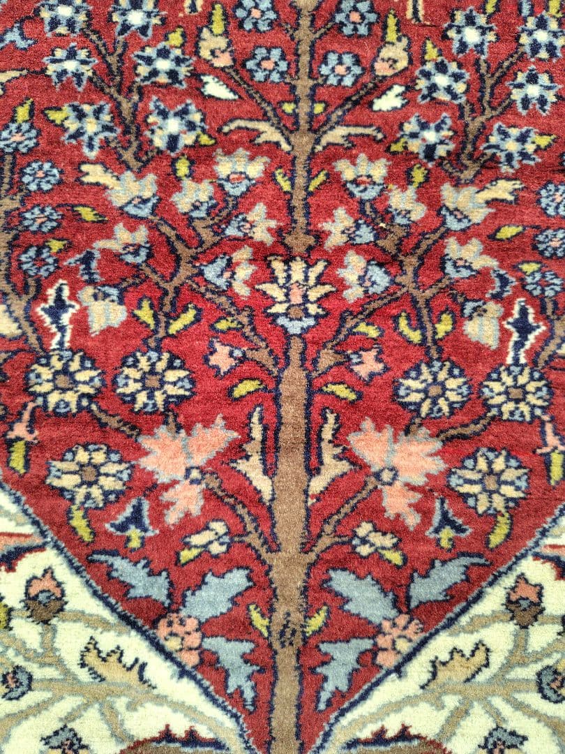 【フラワーワンド】パキスタンヴィンテージウール絨毯　赤いアーモンド　魔法草