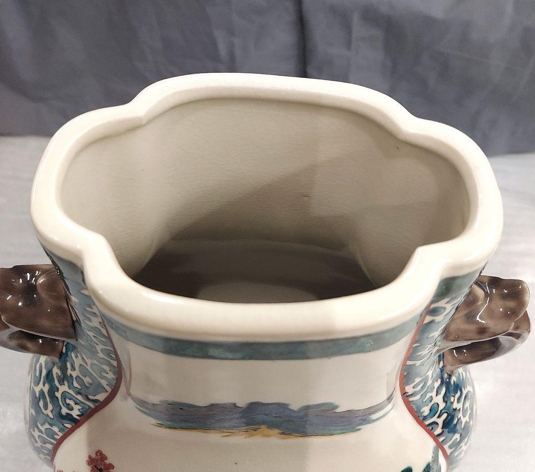 九谷焼　青手　角福　花器　花瓶　置物