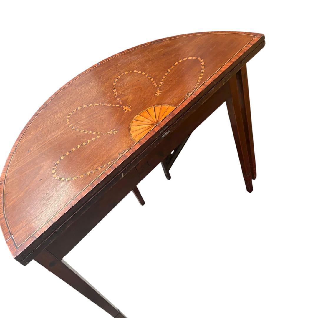 象嵌 ゲートレッグ コンソールテーブル 半円 折りたたみ 円形 アンティーク